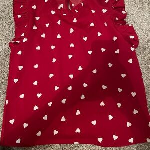SHEIN Red Heart Print Ruffle Sleeve Top Medium New Without Tags